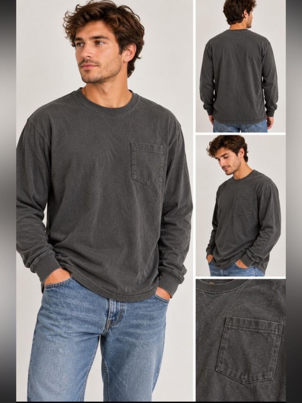 Carhartt Original Fit Charcoal Gray Long Sleeve Pocket T Shirt XL